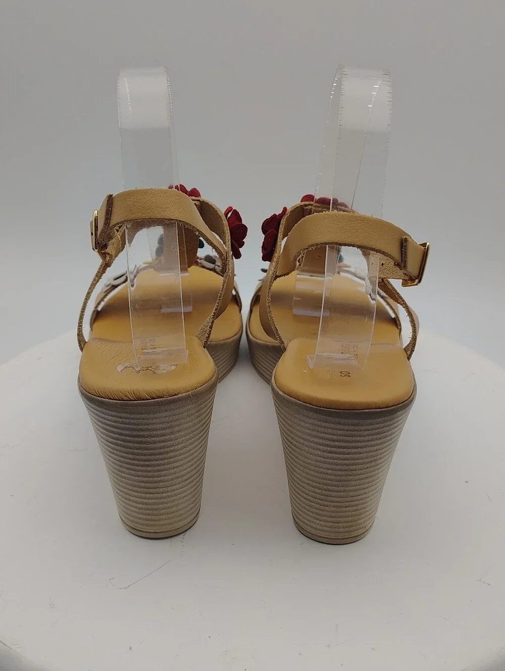 Sophia Milano Made In Italy Wedge Sandals with Floral Leather Accents Size 9.5